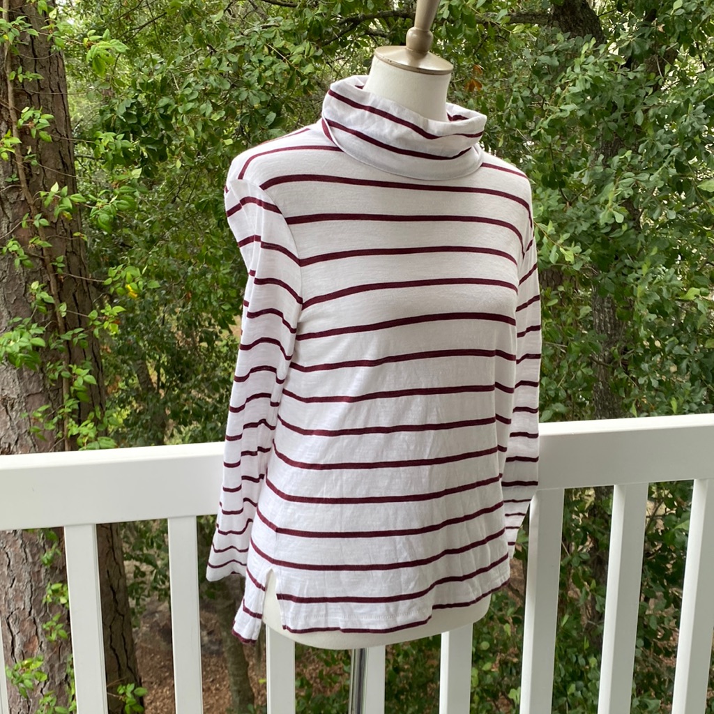 Madewell White & Burgundy Striped Turtleneck Shirt Small